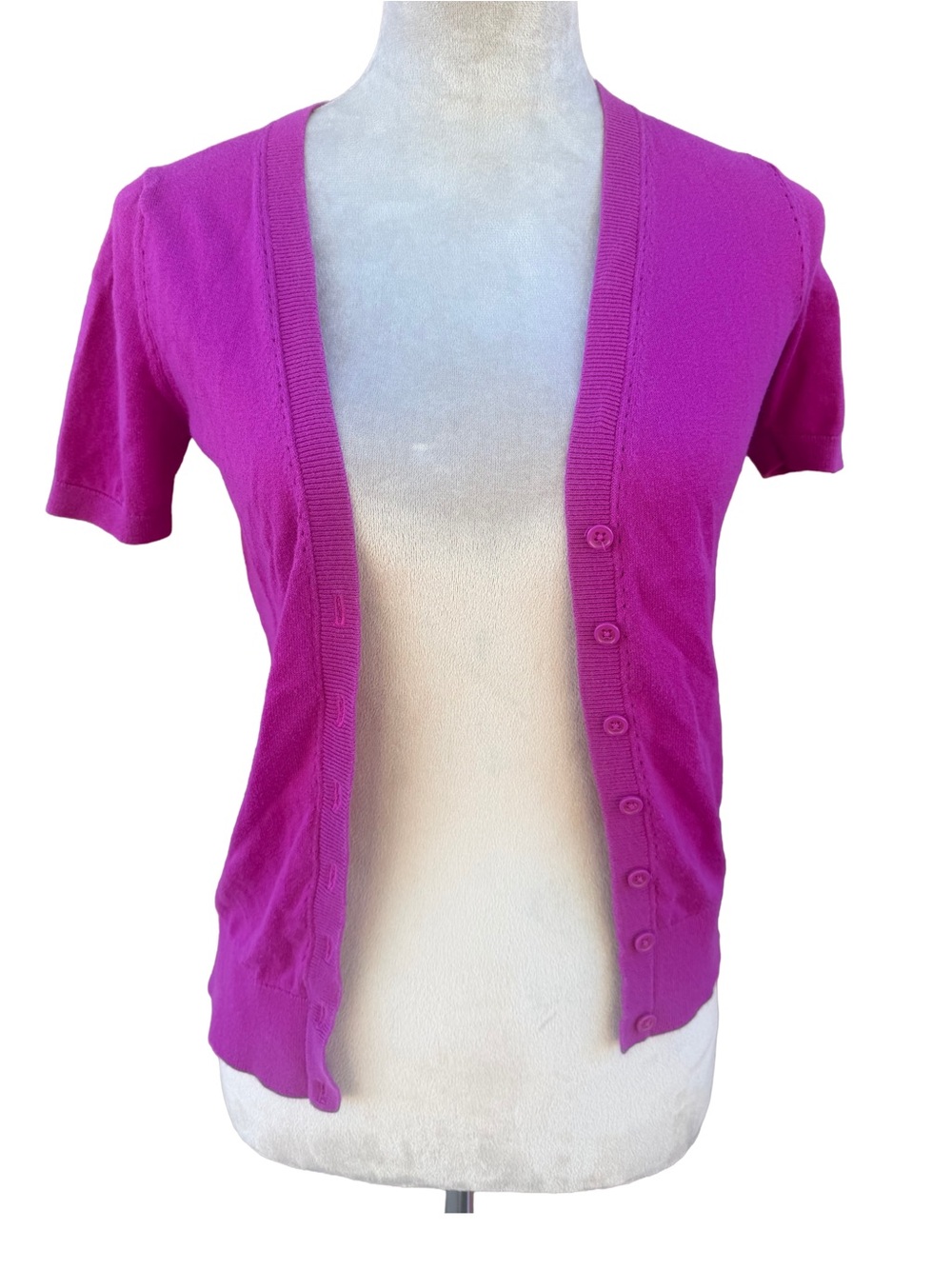 Ann Taylor LOFT Petites Magenta Short Sleeve Button Front Cardigan Sweater XXSP - Picture 2 of 9